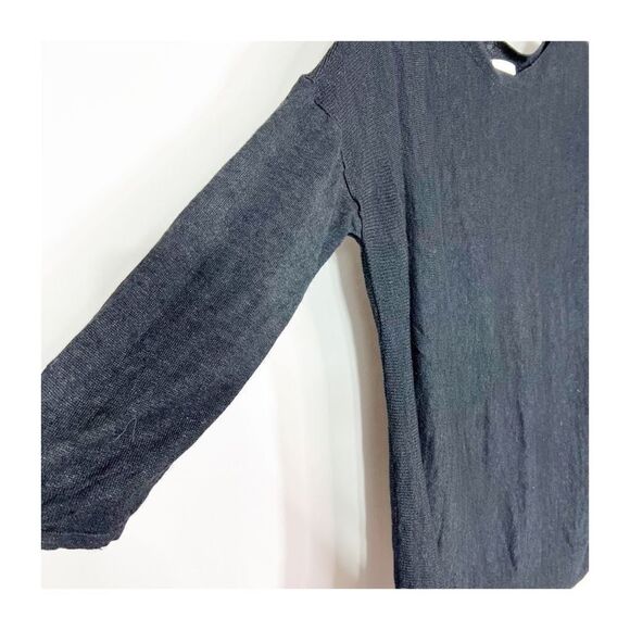 J Jill Top Blouse Sweater Linen Blend 3/4 Sleeve Pullover Lightweight Black Wome - Picture 8 of 9